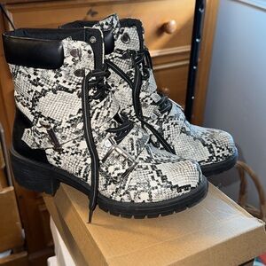 Black and white boots